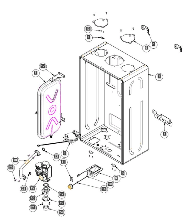 Взрывная схема котла Navien Deluxe ONE и инструкции с кодами ошибок