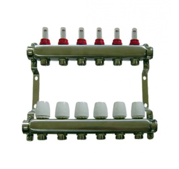 Коллекторная группа с расходомерами, дренаж. краном и воздухоотвод., сталь 1