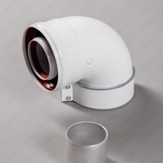 Колено коаксиальное стартовое 60/100 90гр. BAXI 60/100 CC-BX-01 (в сборе с хомутом и манжетой)