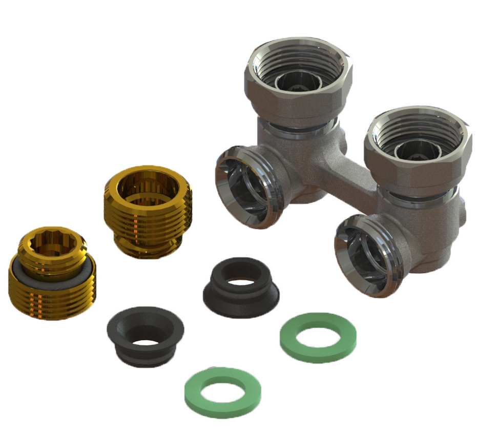 Узел угловой двойной для нижнего подключения радиатора 1/2 х 3/4  GF