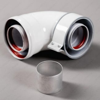 Колено коаксиальное стартовое 60/100 90гр. BAXI 60/100 CC-BX-01 (в сборе с хомутом и манжетой)