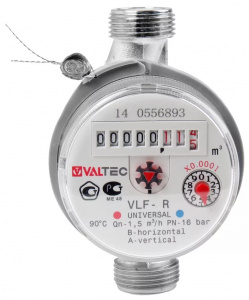 Счетчик воды унив.VALTEC до +90град, 1,5м.куб, 1/2  110 мм (NEW) Счетчик воды унив.VALTEC до +90град, 1,5м.куб, 1/2  110 мм (NEW)